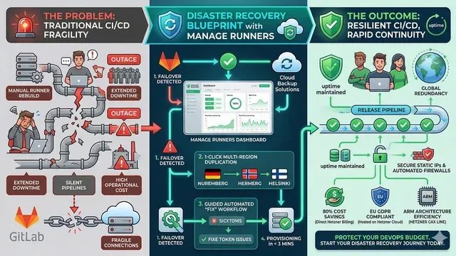 Build a resilient disaster recovery plan using automated cloud backup solutions with Manage Runners to ensure CI/CD continuity on Hetzner Cloud.